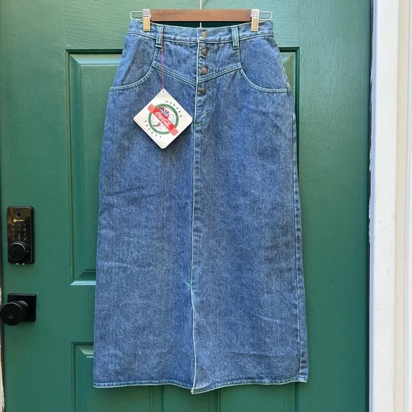 Coca-Cola Vintage 1986 Deadstock NWT Denim Jean Midi Skirt Button-Front 8 - Picture 5 of 15